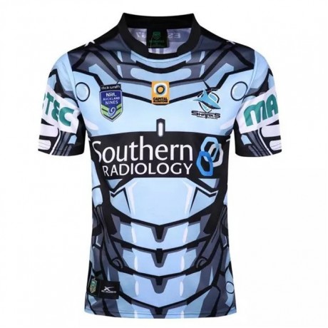 Cronulla Sharks 2016 men’s slim-fit rugby league jersey in official club colours Cronulla Sharks 2016 men’s slim-fit rugby league jersey in official club colours
