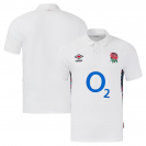 Umbro England Rugby Classic Home Polo 2025 – White Short Sleeve Jersey with Rose Crest